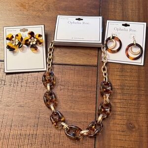 Ophelia Roe 3pc Tortoiseshell Resin Link Necklace – Brown with Gold Accents